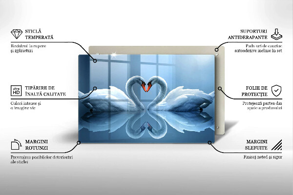 Kuchynská doska zo skla Dve labutie srdcia