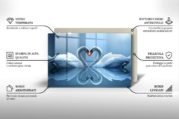 Kuchynská doska zo skla Dve labutie srdcia