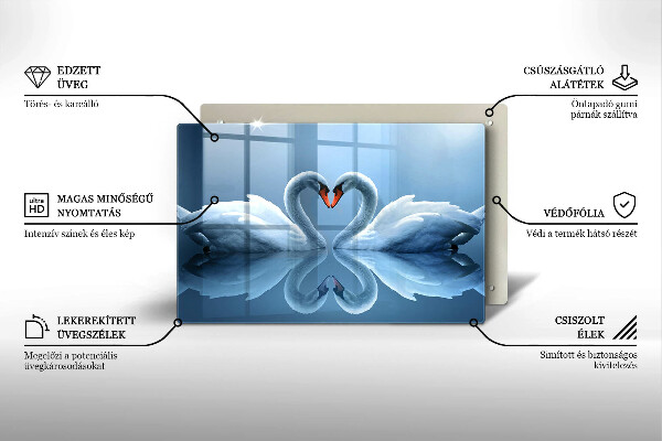 Kuchynská doska zo skla Dve labutie srdcia
