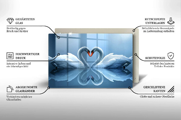 Kuchynská doska zo skla Dve labutie srdcia