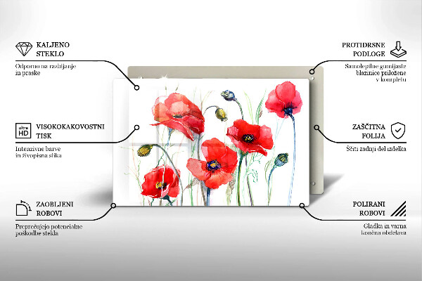 Kuchynská doska zo skla Červené kvety maku