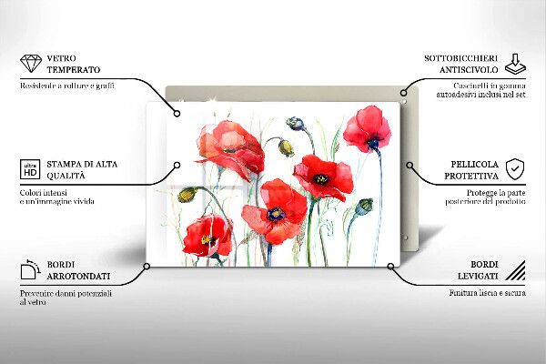 Kuchynská doska zo skla Červené kvety maku