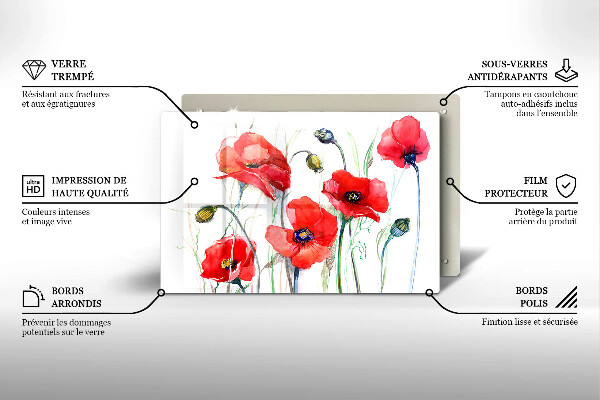 Kuchynská doska zo skla Červené kvety maku