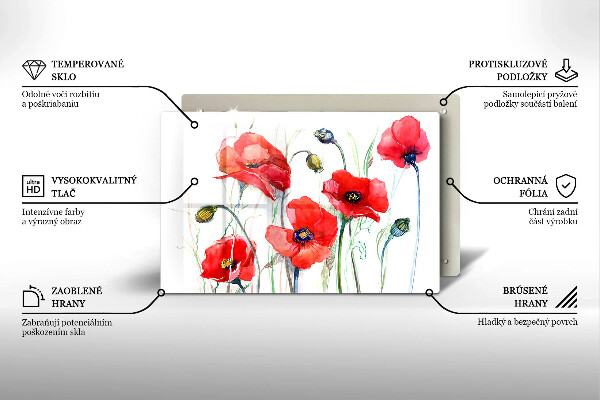 Kuchynská doska zo skla Červené kvety maku