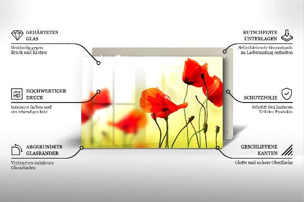Kuchynská doska zo skla Červené kvety maku