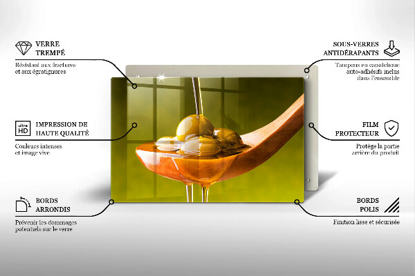Kuchynská doska zo skla Olivový olej a olivy