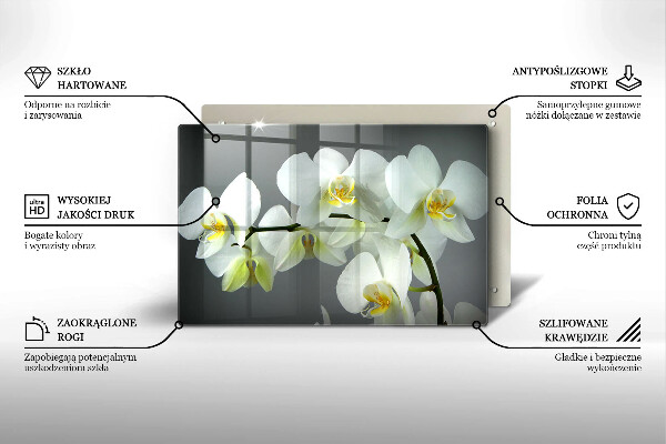 Kuchynská doska zo skla Biele kvety orchideí