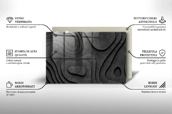 Kuchynská doska zo skla 3D tvary kameňov
