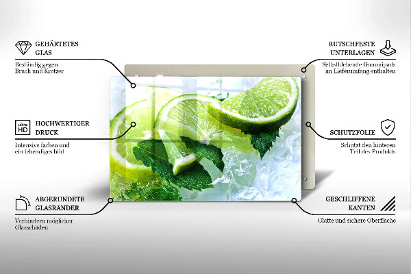 Kuchynská doska zo skla Limetková mäta a ľad