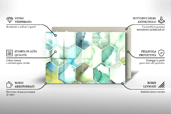 Kuchynská doska zo skla Akvarelové šesťuholníky