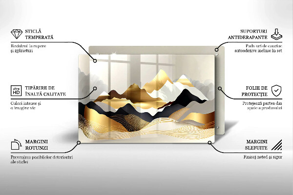 Kuchynská doska zo skla Abstraktné zlaté hory
