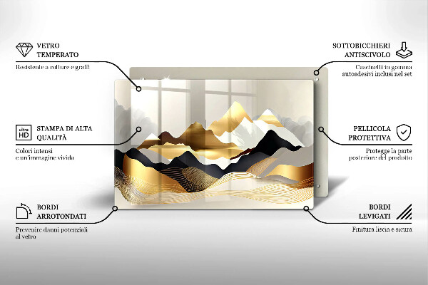 Kuchynská doska zo skla Abstraktné zlaté hory