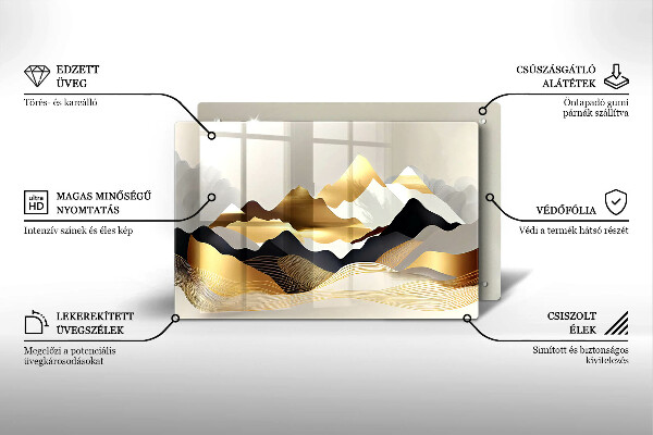 Kuchynská doska zo skla Abstraktné zlaté hory