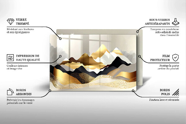 Kuchynská doska zo skla Abstraktné zlaté hory