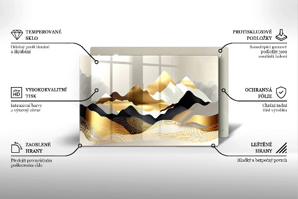 Kuchynská doska zo skla Abstraktné zlaté hory