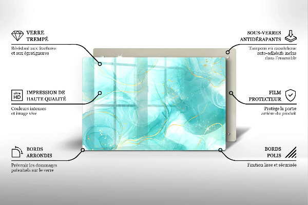 Kuchynská doska zo skla Modrá a zlatá abstrakcia