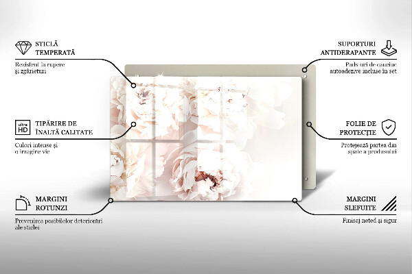 Kuchynská doska zo skla Pastelové pivonky