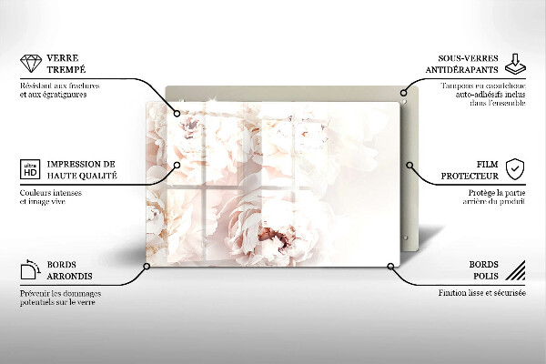 Kuchynská doska zo skla Pastelové pivonky