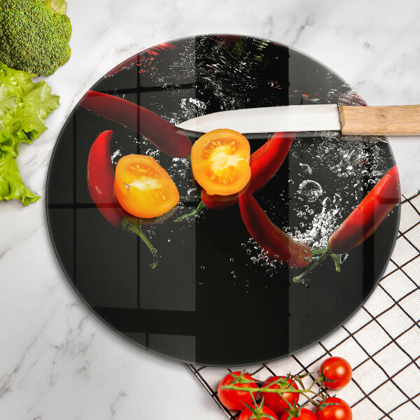 Kuchynská doska zo skla Chilli papričky vo vode