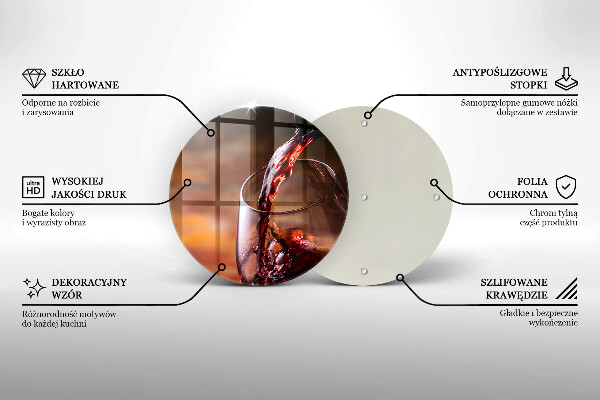 Kuchynská doska veľká zo skla Červené víno a pohár