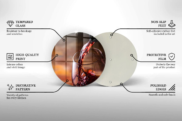 Kuchynská doska veľká zo skla Červené víno a pohár