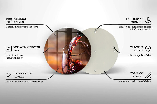 Kuchynská doska veľká zo skla Červené víno a pohár
