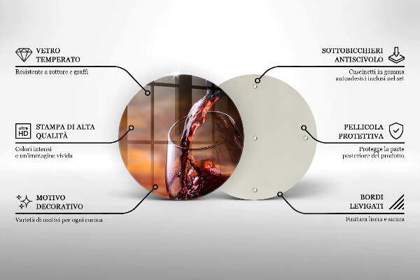 Kuchynská doska veľká zo skla Červené víno a pohár