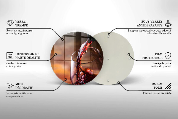 Kuchynská doska veľká zo skla Červené víno a pohár