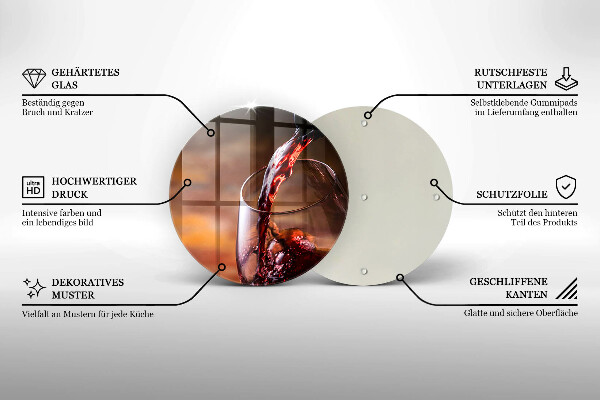 Kuchynská doska veľká zo skla Červené víno a pohár