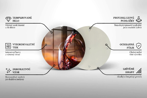 Kuchynská doska veľká zo skla Červené víno a pohár