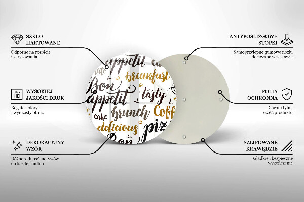 Kuchynská doska veľká zo skla Bon Appetit titulky