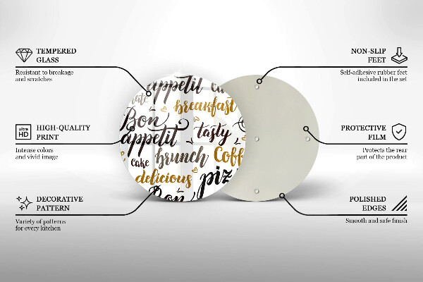 Kuchynská doska veľká zo skla Bon Appetit titulky