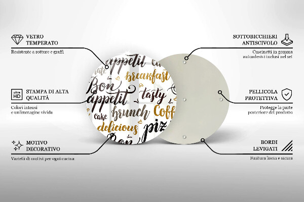 Kuchynská doska veľká zo skla Bon Appetit titulky