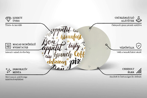 Kuchynská doska veľká zo skla Bon Appetit titulky