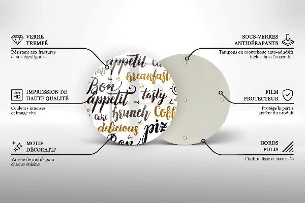 Kuchynská doska veľká zo skla Bon Appetit titulky