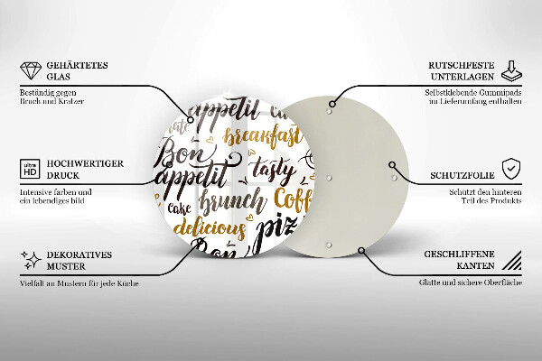 Kuchynská doska veľká zo skla Bon Appetit titulky