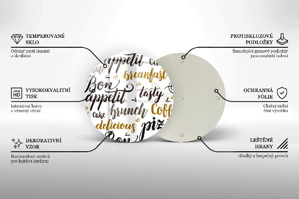 Kuchynská doska veľká zo skla Bon Appetit titulky