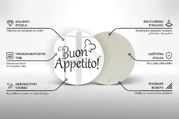 Kuchynská doska veľká zo skla Buon Appetito!