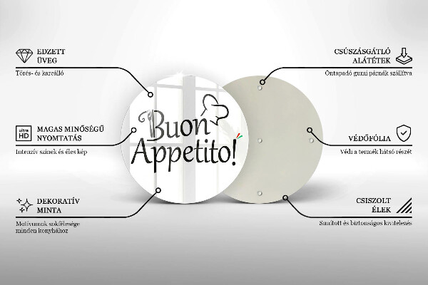 Kuchynská doska veľká zo skla Buon Appetito!