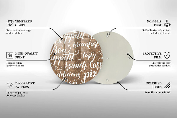 Kuchynská doska veľká zo skla Bon Appetit titulky