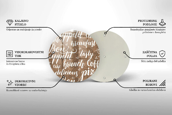 Kuchynská doska veľká zo skla Bon Appetit titulky