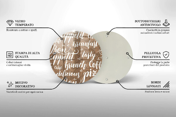 Kuchynská doska veľká zo skla Bon Appetit titulky