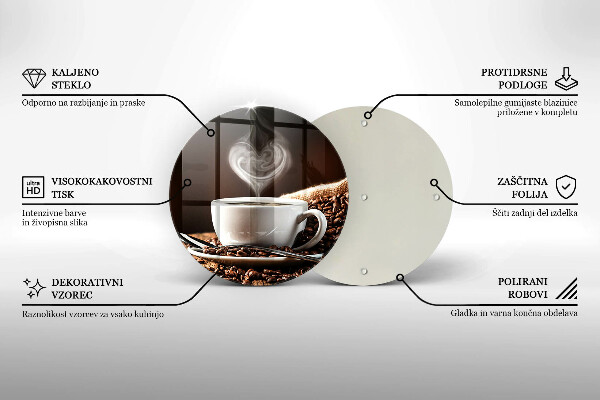 Kuchynská doska veľká zo skla Káva a šálka