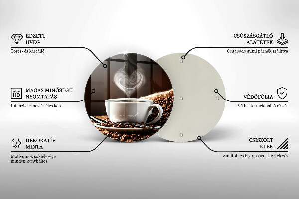 Kuchynská doska veľká zo skla Káva a šálka