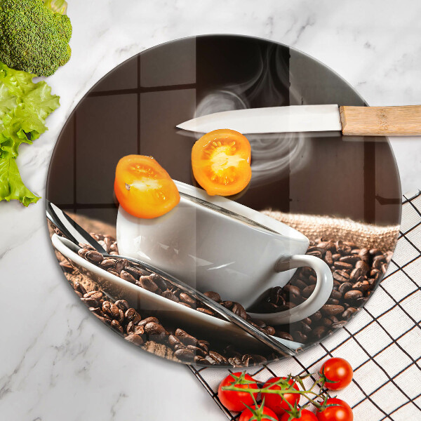 Kuchynská doska veľká zo skla Káva a šálka