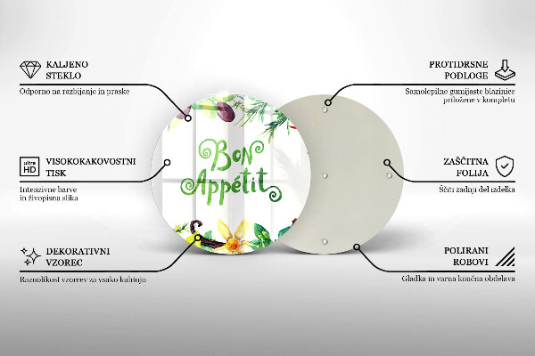 Kuchynská doska veľká zo skla Nápis Bon Appetit