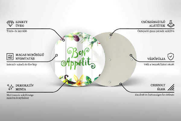 Kuchynská doska veľká zo skla Nápis Bon Appetit