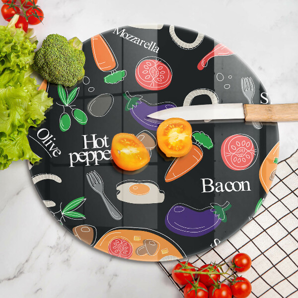 Kuchynská doska zo skla Jedlo ilustrácie