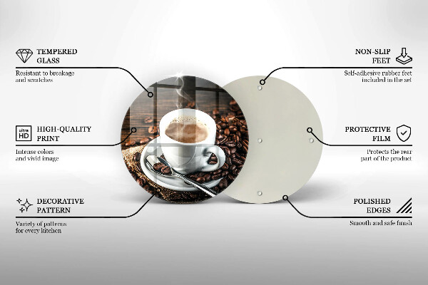 Kuchynská doska veľká zo skla Šálka a kávové zrná