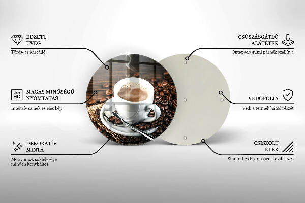 Kuchynská doska veľká zo skla Šálka a kávové zrná